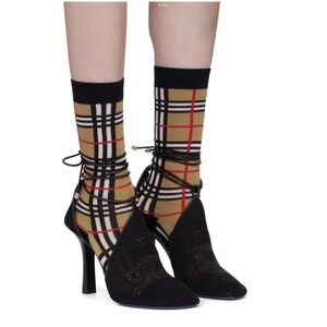 Burberry Ankle Wrap Mesh Knit Pumps in Black